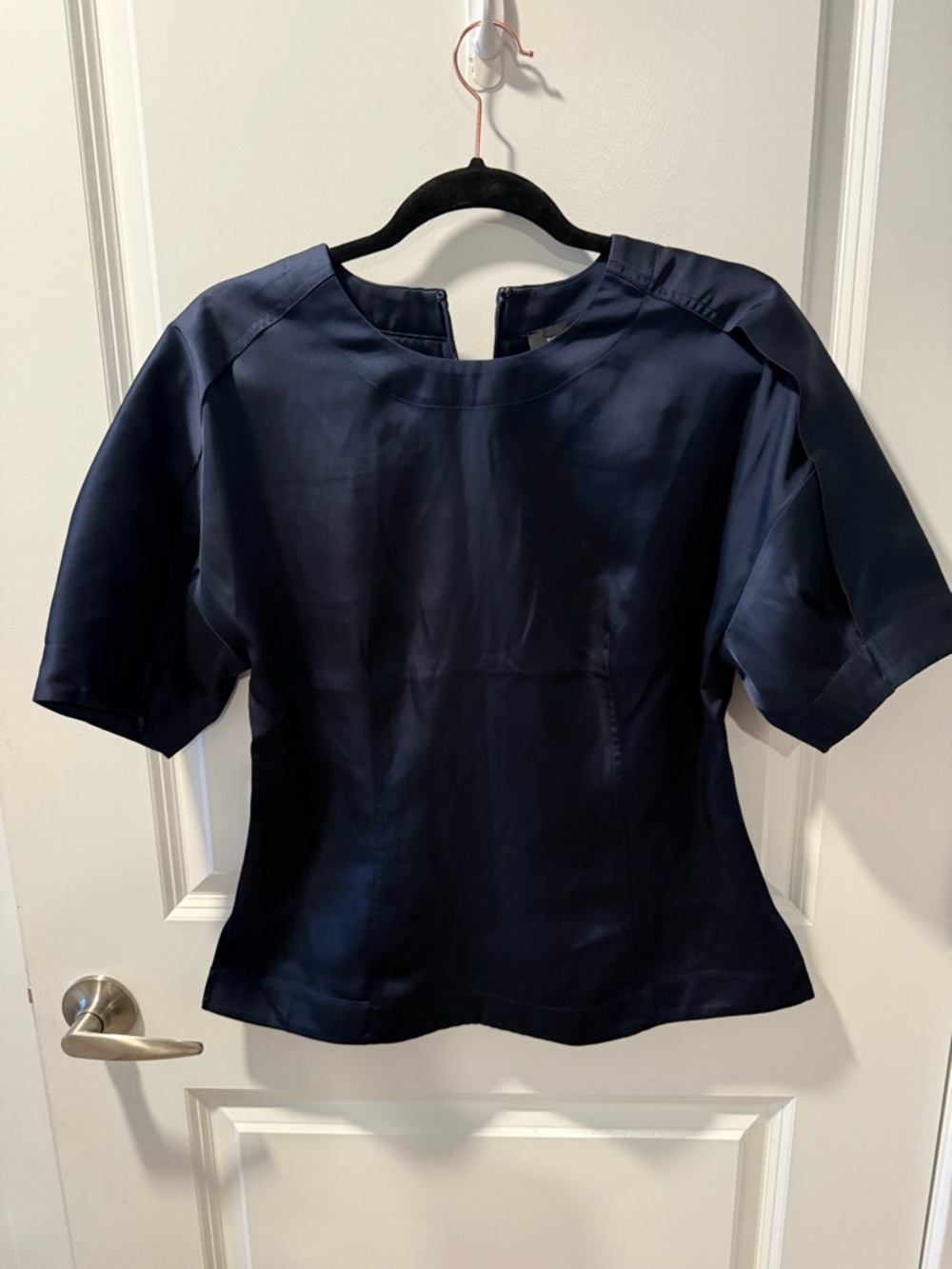 Banana Republic Navy Satin Short Sleeve Top
